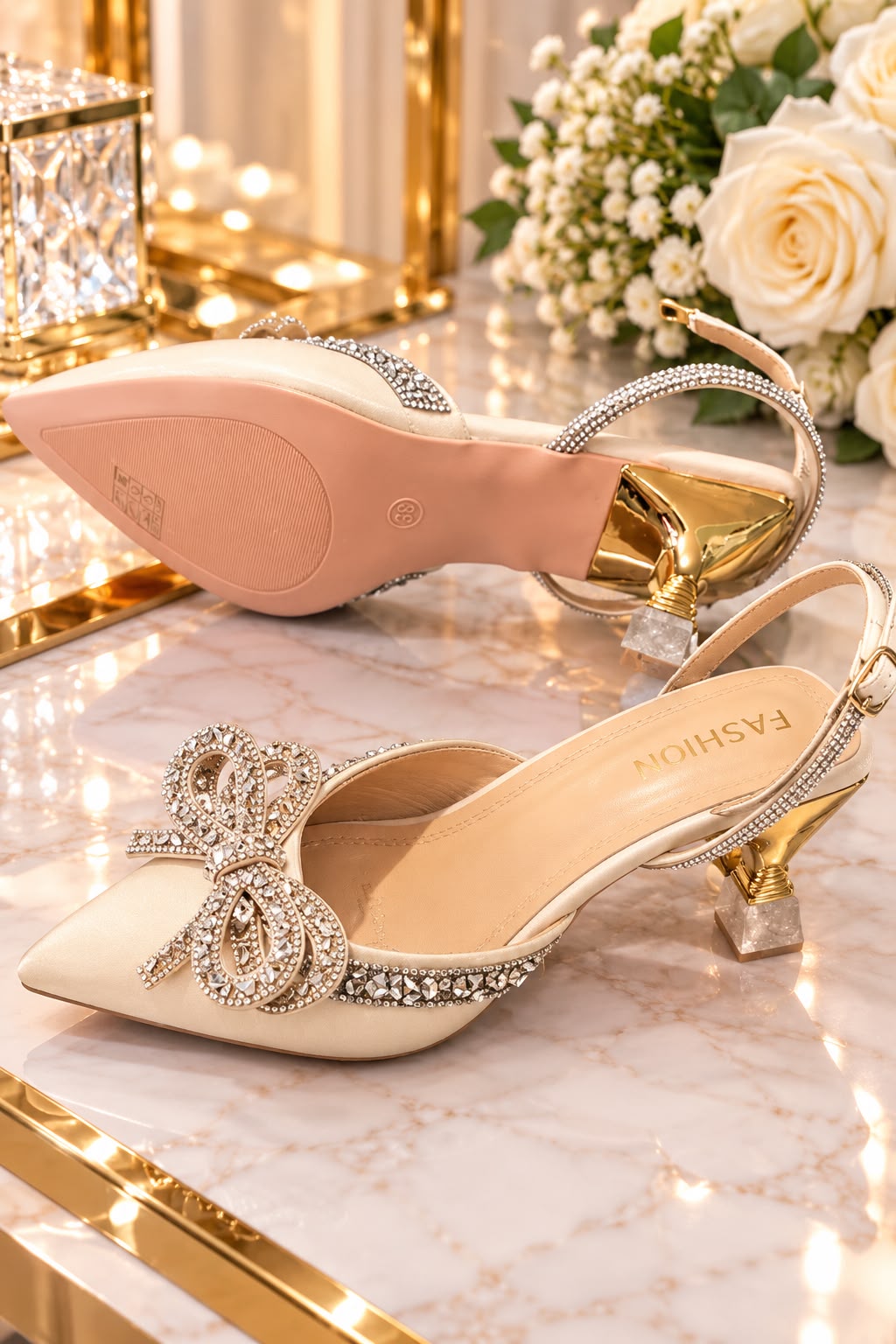 Champagne Crystal Bow Heels