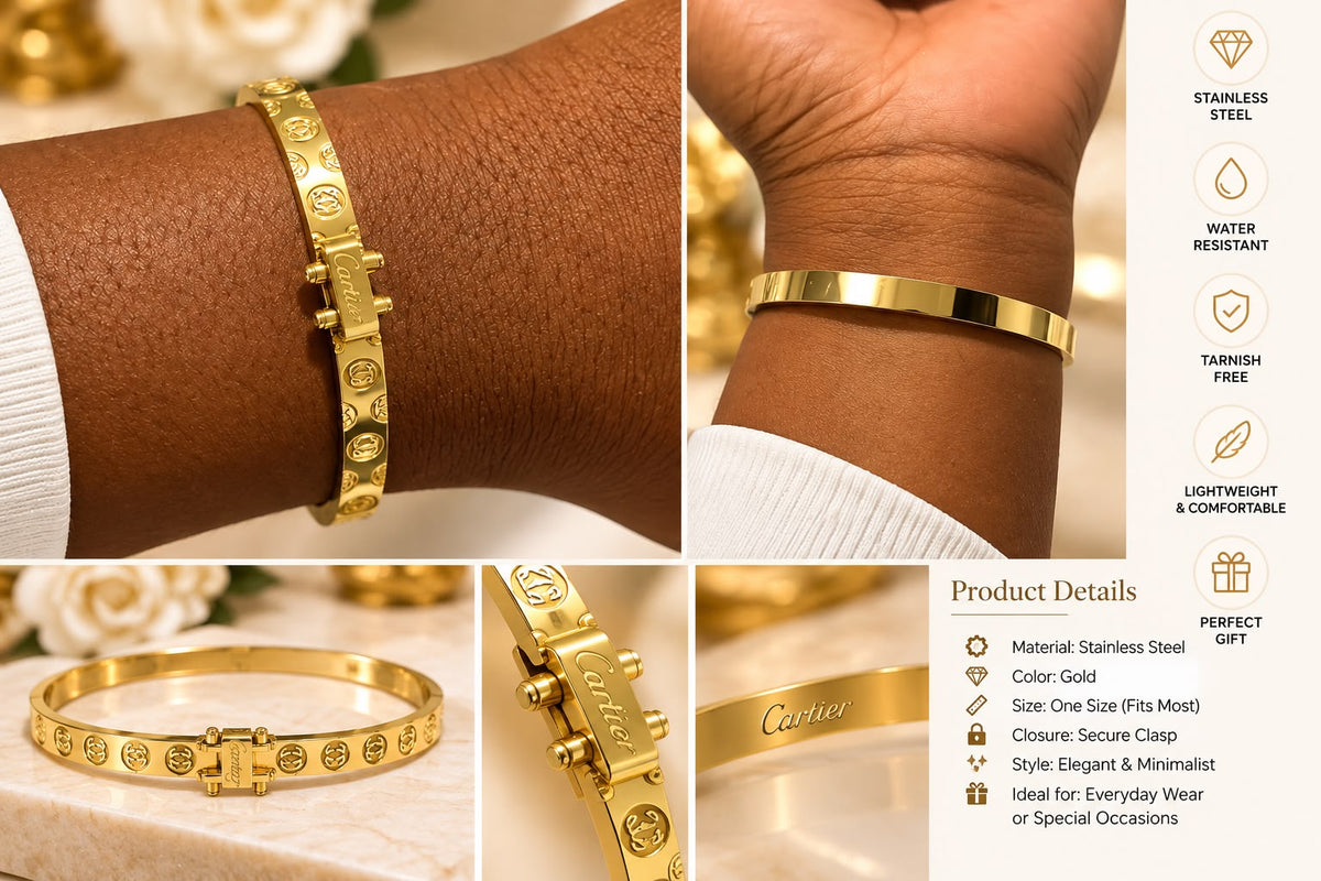 Gold Stainless Steel Logo Bangle Bracelet