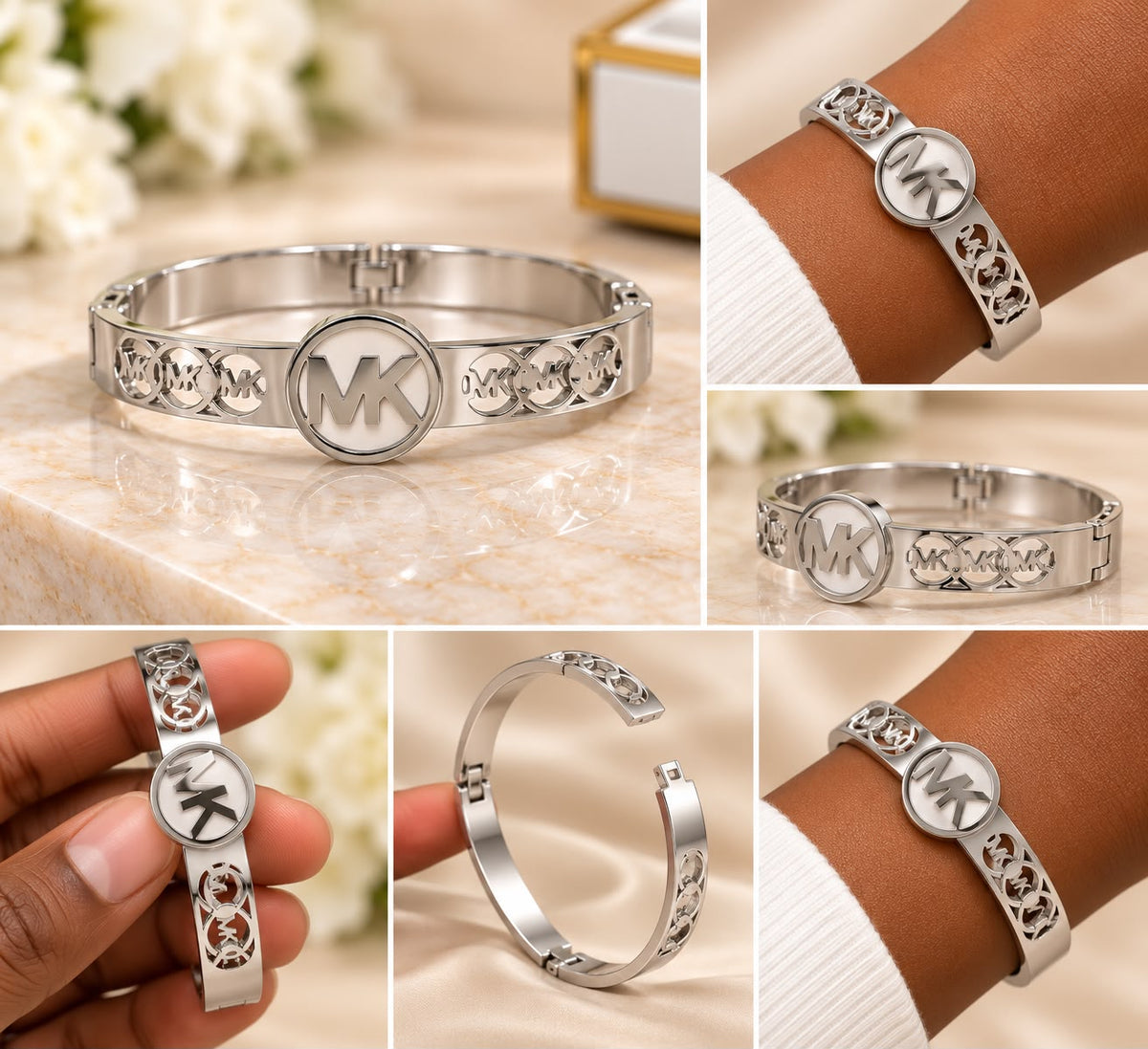 Silver MK-Inspired Statement Bangle