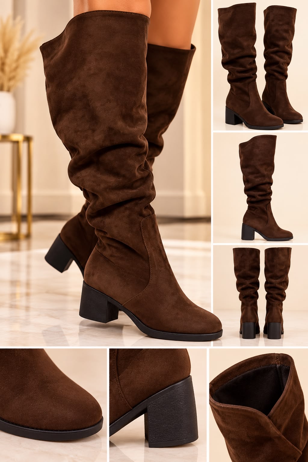 Chocolate Brown Slouch Knee-High Boots
