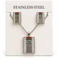 Crystal Rectangle Stainless Steel Necklace & Earrings Set