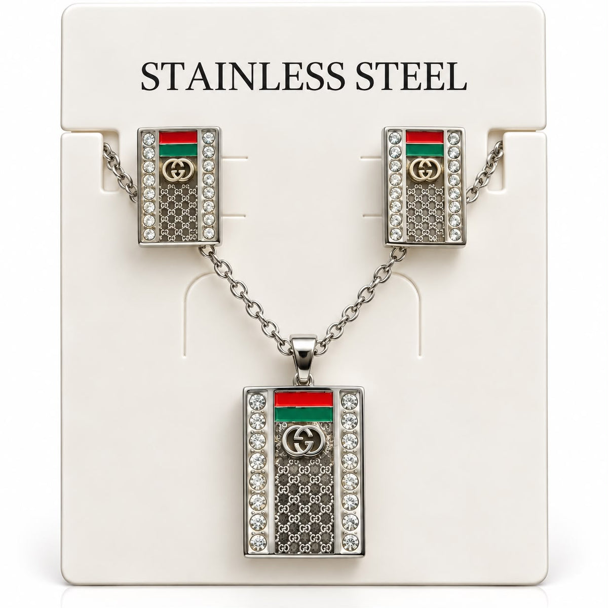 Crystal Rectangle Stainless Steel Necklace & Earrings Set