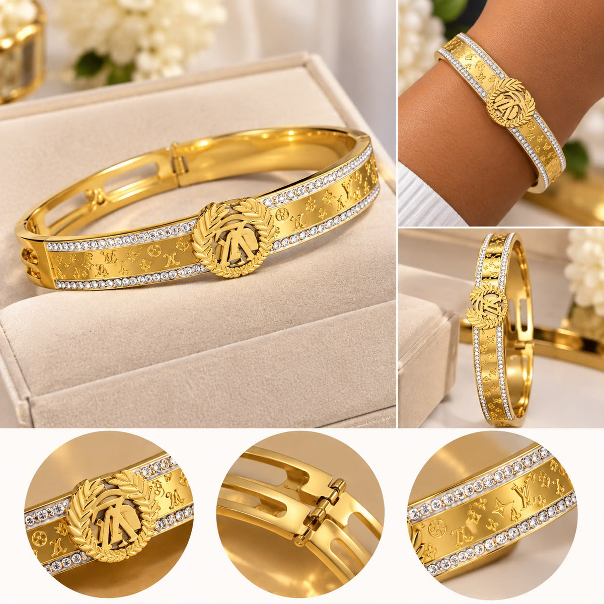 Golden Crystal Medallion Bangle