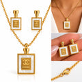 Gold Perfume Bottle Necklace & Earrings Set