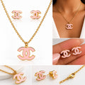 Pink & Gold Pendant Necklace and Earrings Set