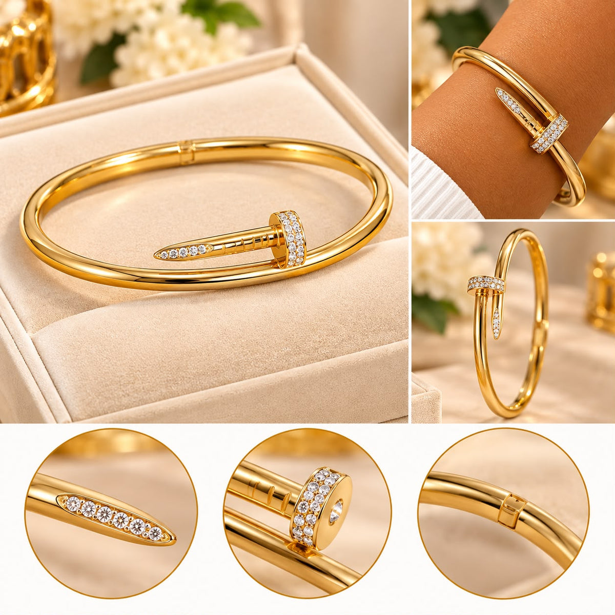 Gold Nail Crystal Cuff Bracelet