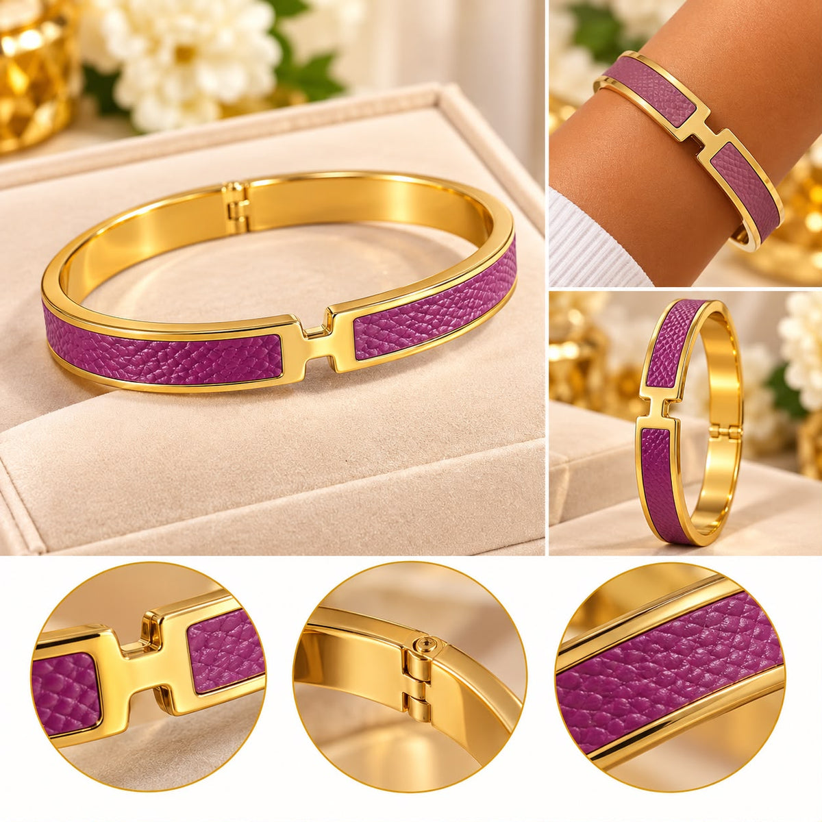 Purple & Gold Elegant Bangle Bracelet