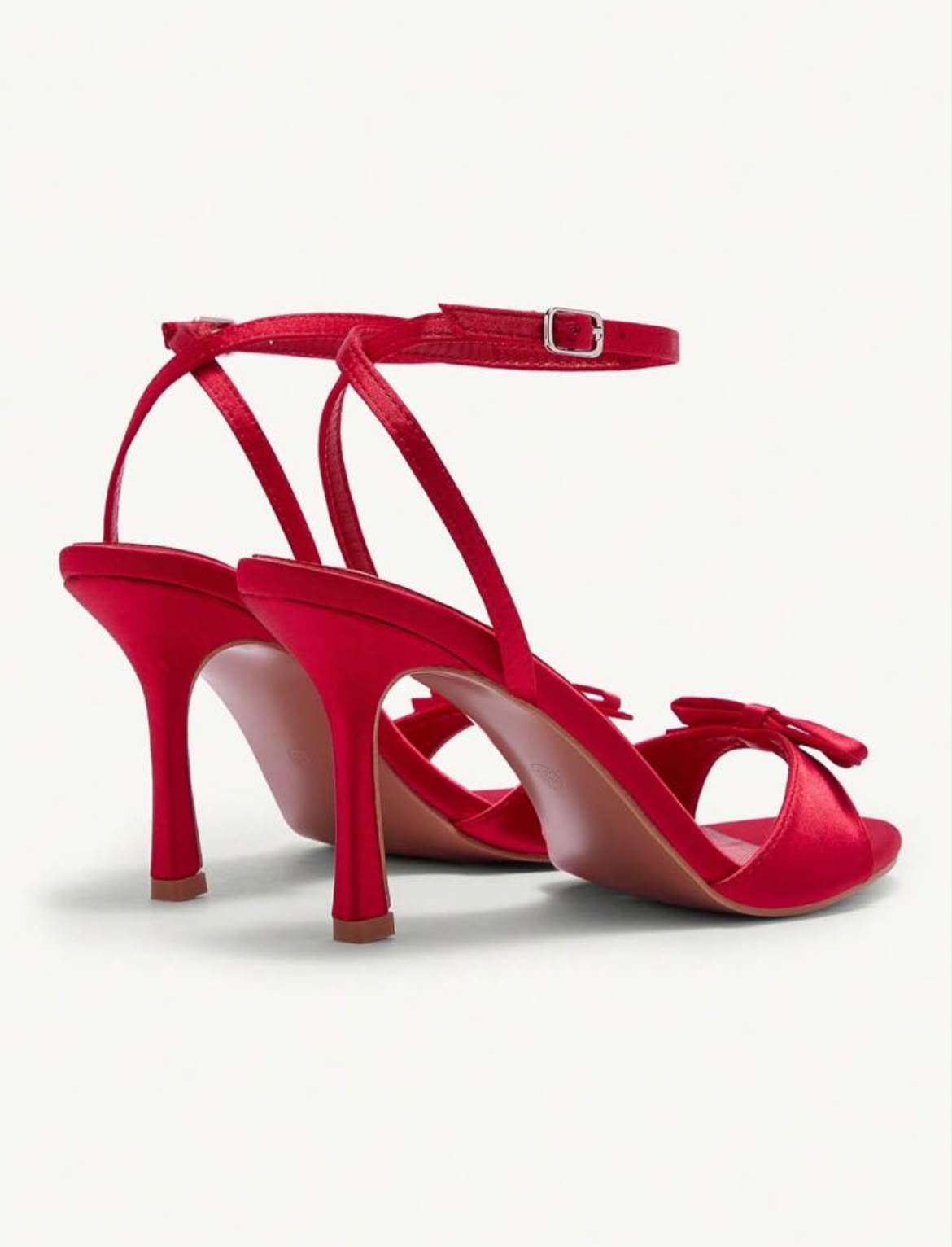 Red Satin Bow Heels-Elegant Rhinestone Detail