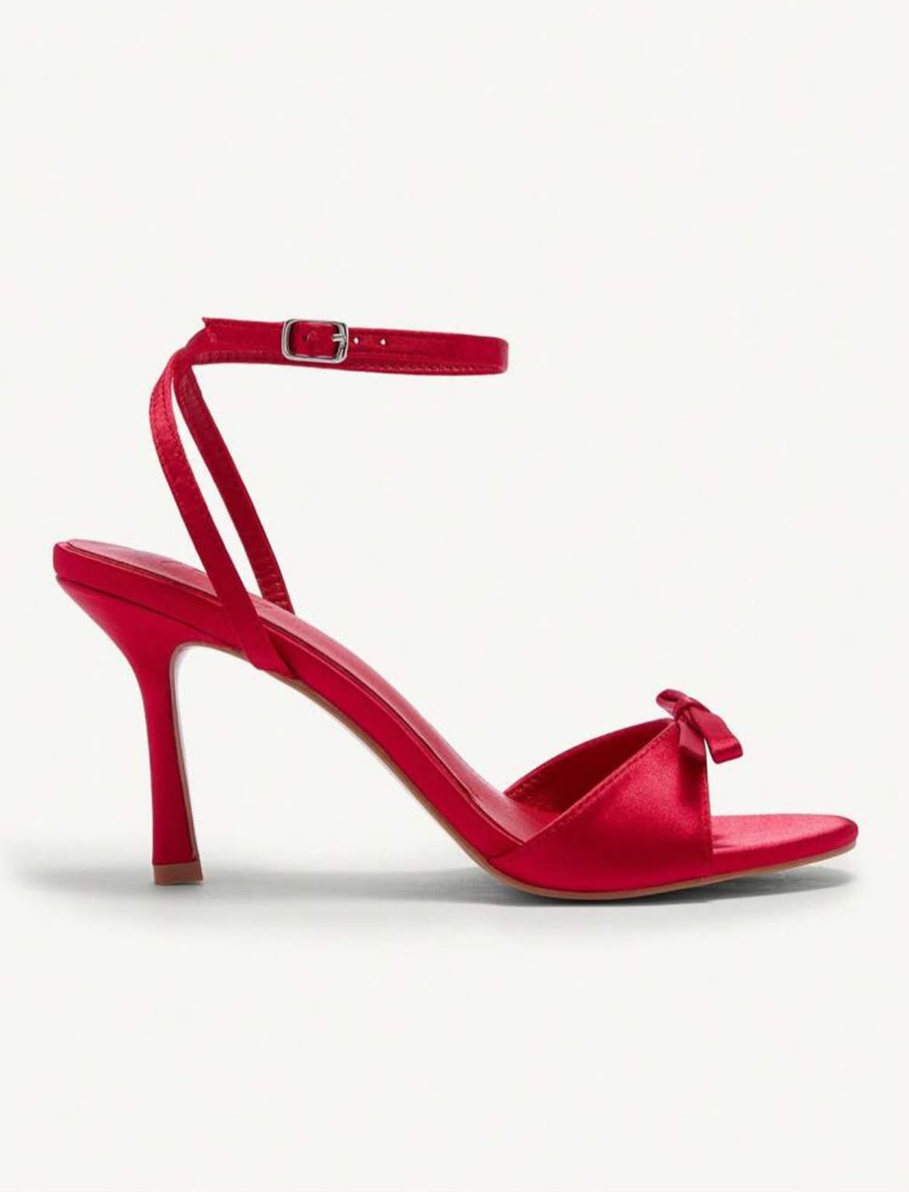 Red Satin Bow Heels-Elegant Rhinestone Detail
