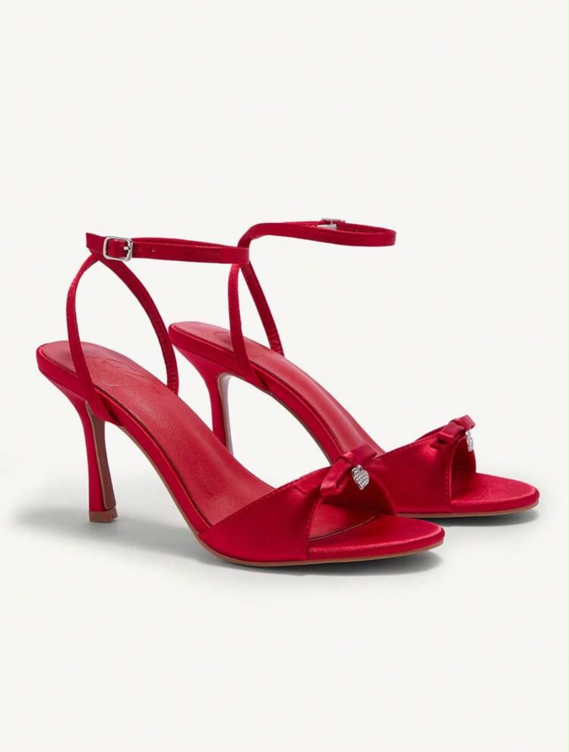 Red Satin Bow Heels-Elegant Rhinestone Detail