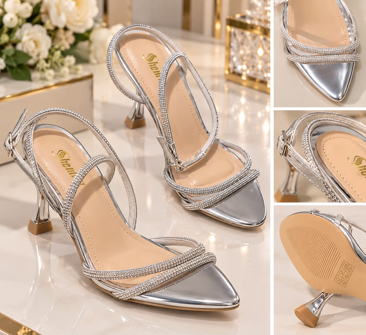 Silver Crystal Rhinestone Heels