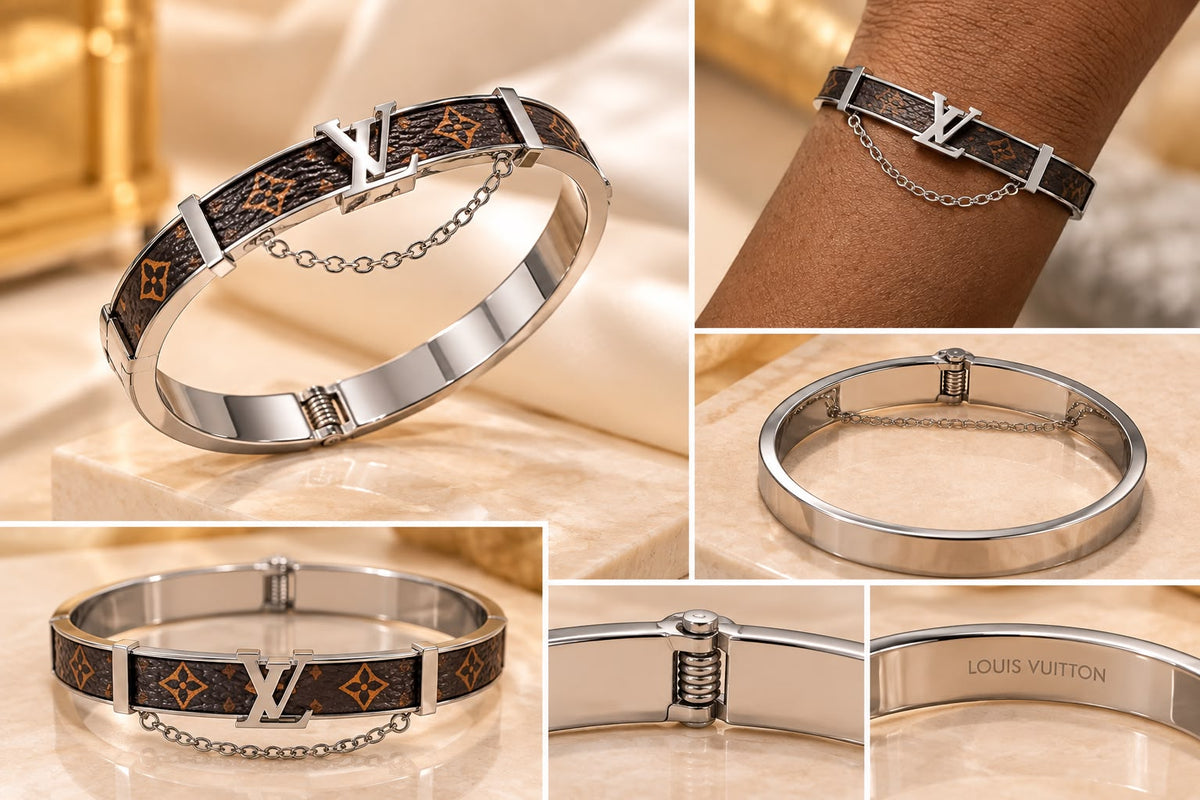 Brown & Silver Monogram Bangle Bracelet