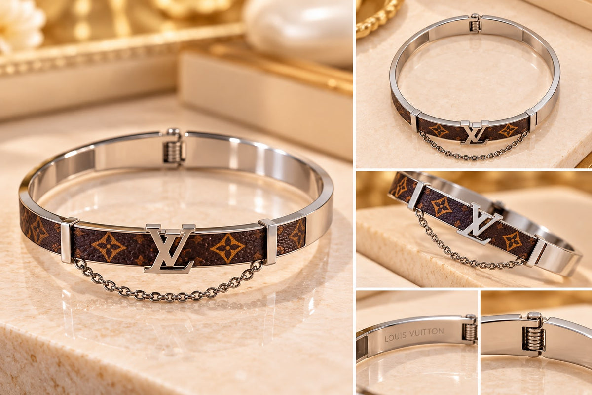 Brown & Silver Monogram Bangle Bracelet