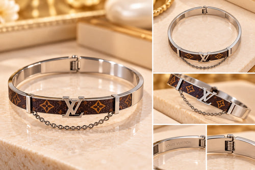 Brown & Silver Monogram Bangle Bracelet