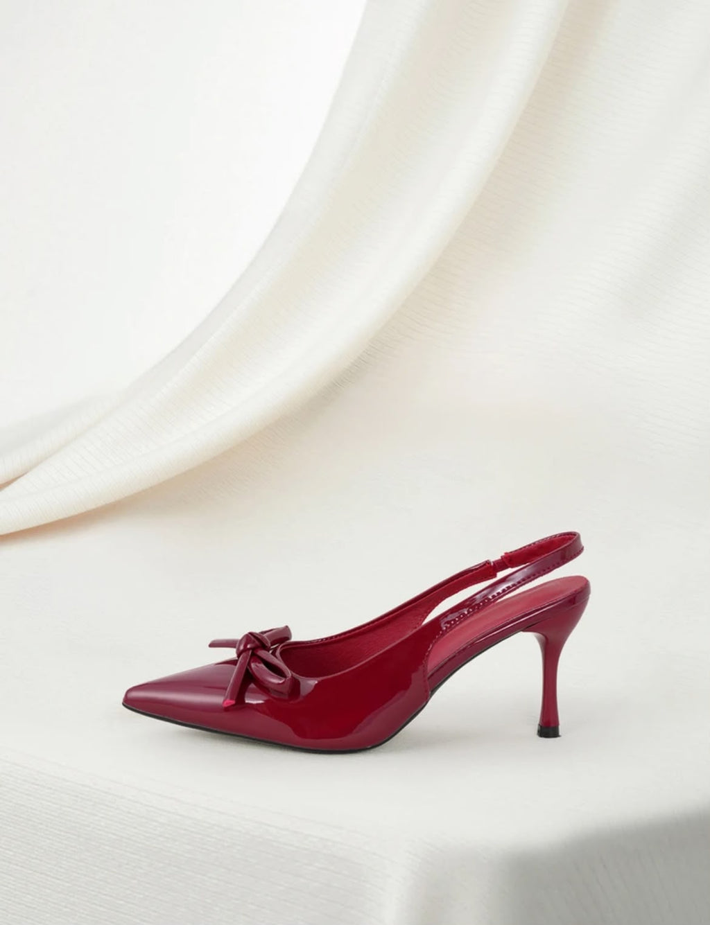 Burgundy Bow Slingback Heels