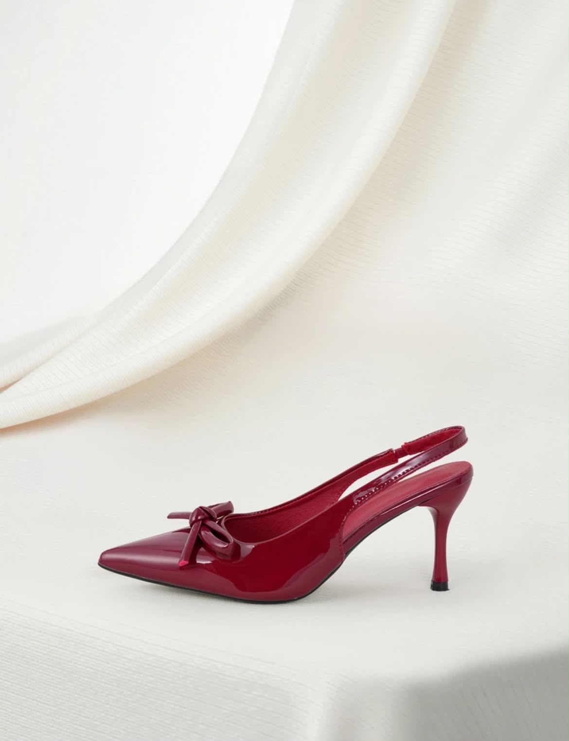 Burgundy Bow Slingback Heels