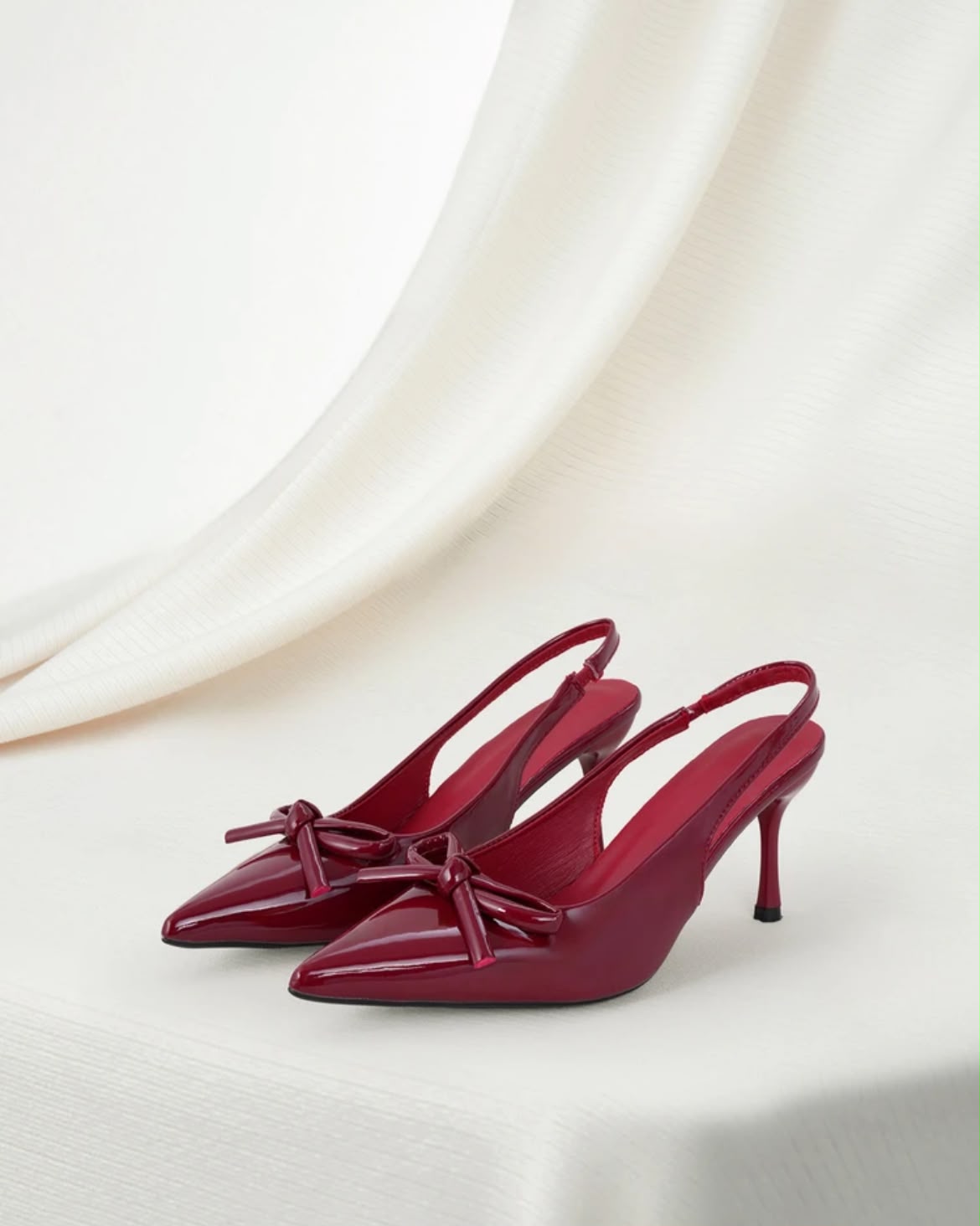 Burgundy Bow Slingback Heels