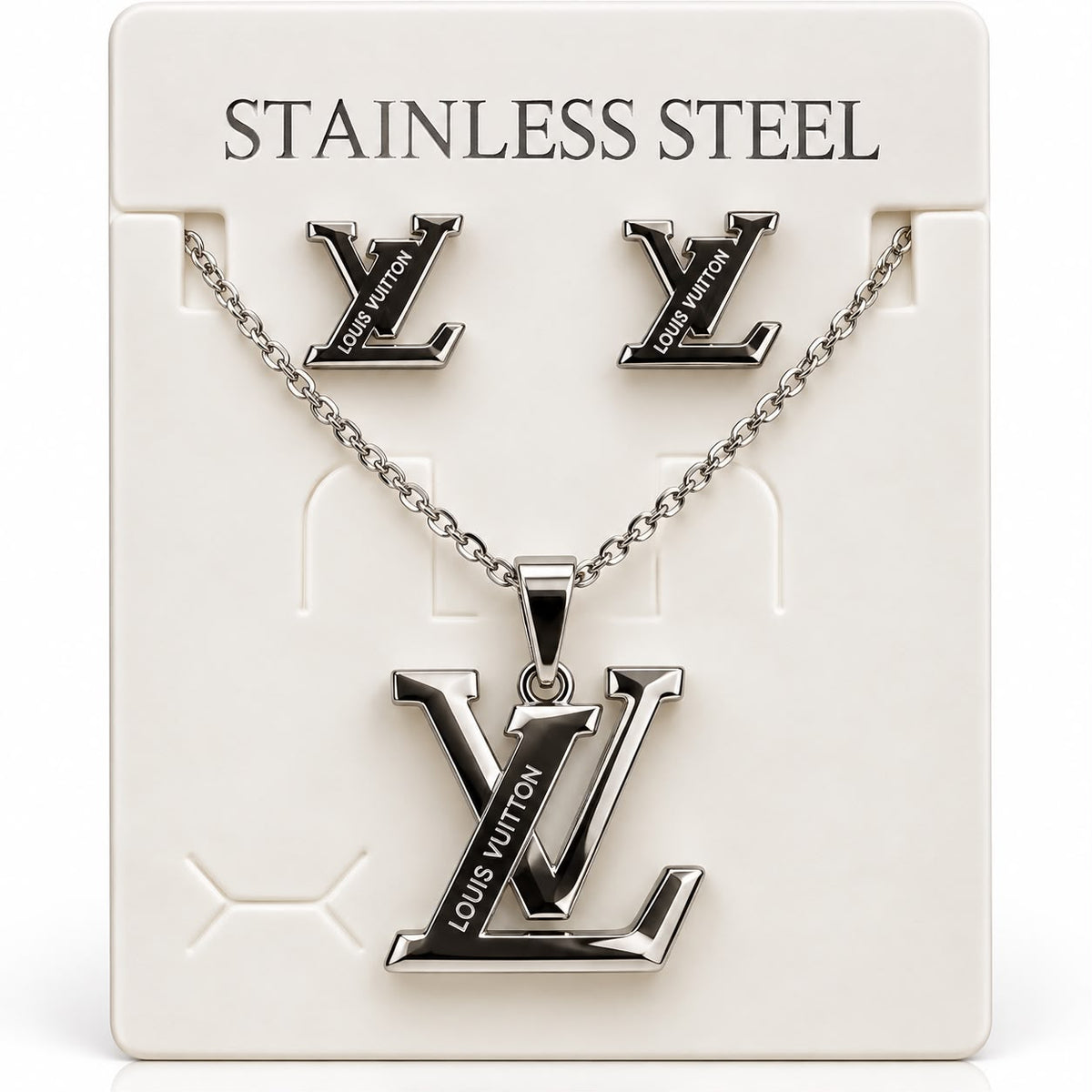 Siver Stainless Steel Necklace & Earrings Set